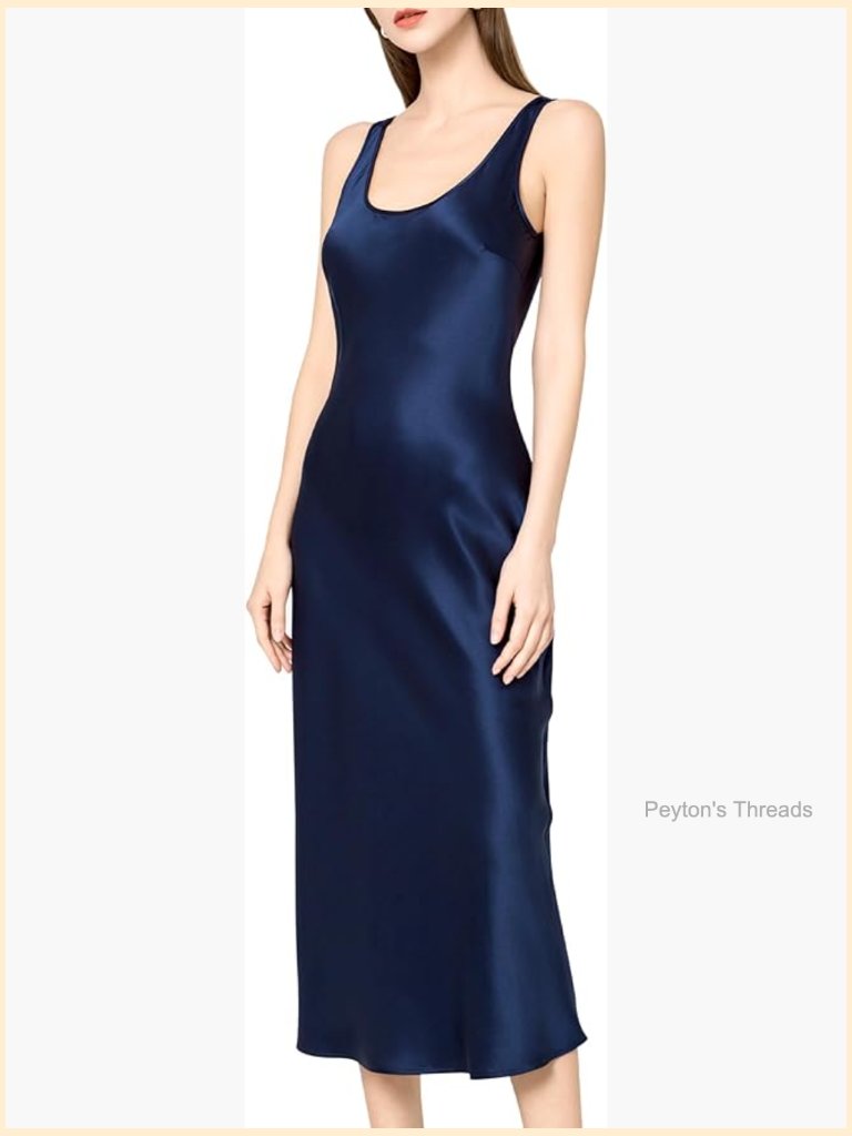22 Momme 100% Mulberry Silk Midi Slip Dress Scoop Neck Sleeveless